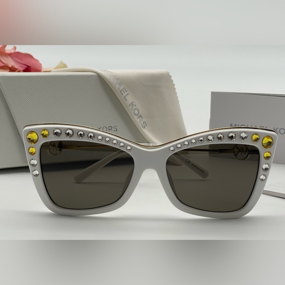Michael Kors White Gold Crystal Cat Eye Sunglasses - Picture 11 of 16
